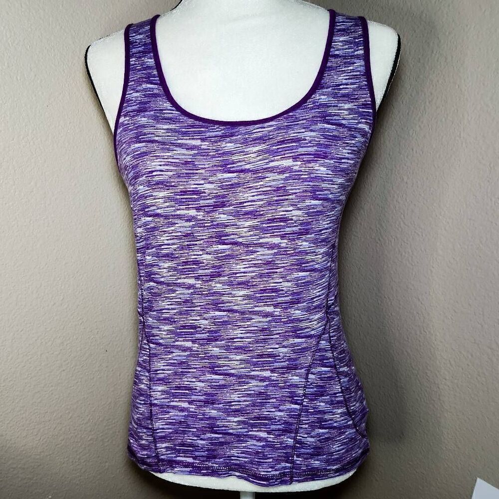 Danskin Now Women's Heathered Purple Blue white With  Built-In Bra  Activewear T